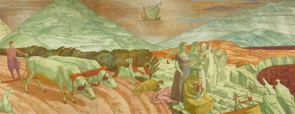 Artist Camilla Alexander (1912-2006): Arcadian Landscape with Odysseus, Palamedes and Telemachus